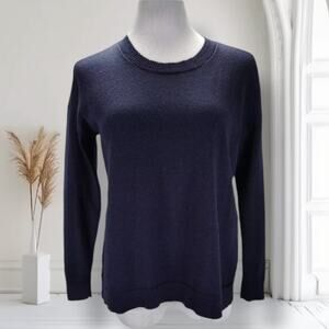 Eileen Fisher Merino Wool Sweater Blue Size S Boxy Fit Long Sleeve Slit Hem